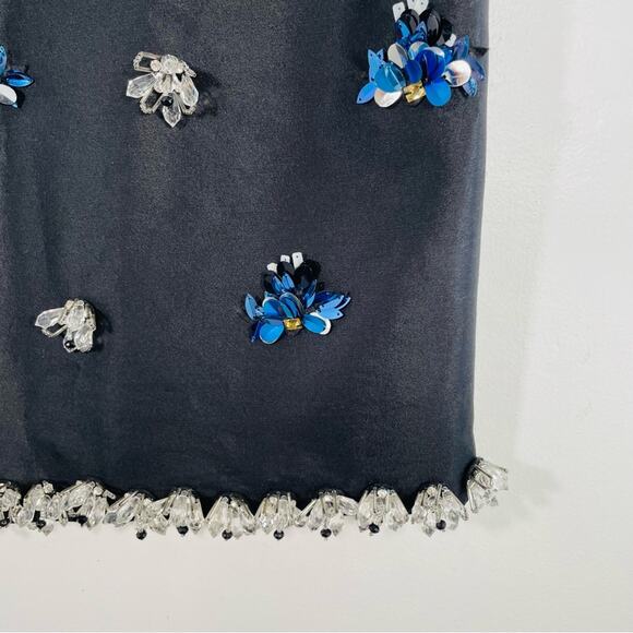 Huishan Zhang Black Wool Silk Blue Clear Crystal Bead Embellished Boxy Blouse 8 - Picture 5 of 9